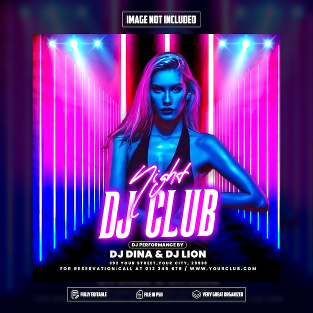 PSD night club party flyer social media post template premium psd