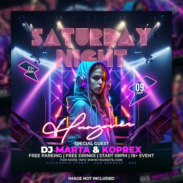 PSD night club party flyer social media post template