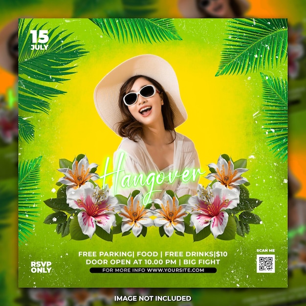 PSD night club party flyer social media post template