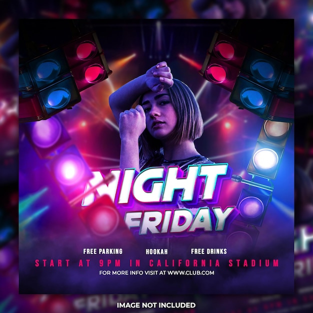 PSD night club party flyer social media post template