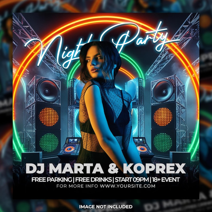 PSD night club party flyer social media post template