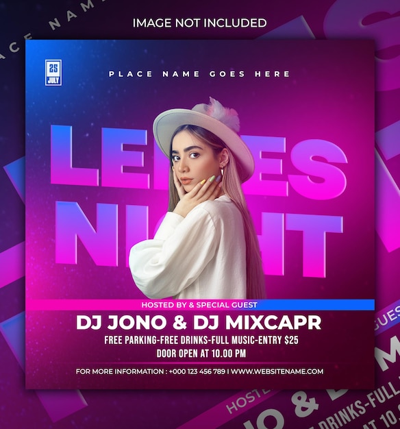 PSD night club party flyer social media post template