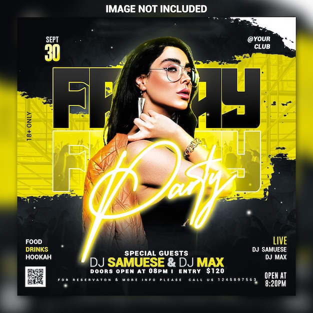 Night club party flyer social media post and web banner template psd