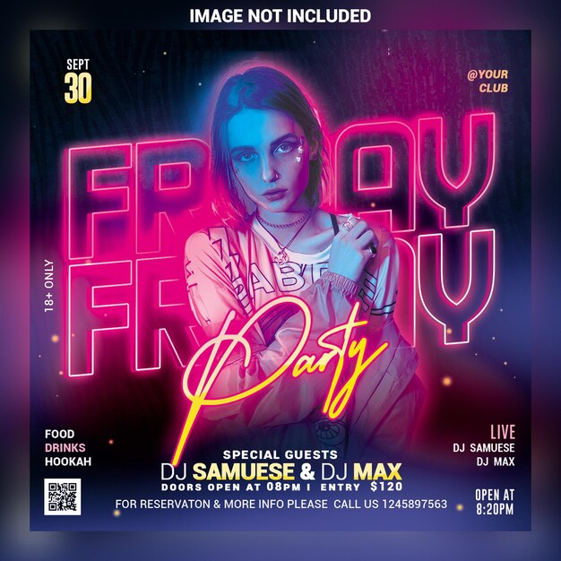 Night club party flyer social media post and web banner template psd