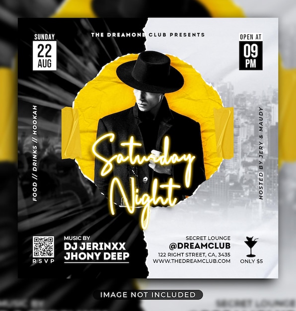 PSD night club party flyer social media post and web banner