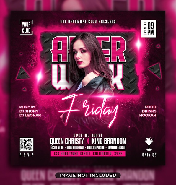 PSD night club party flyer social media post and web banner