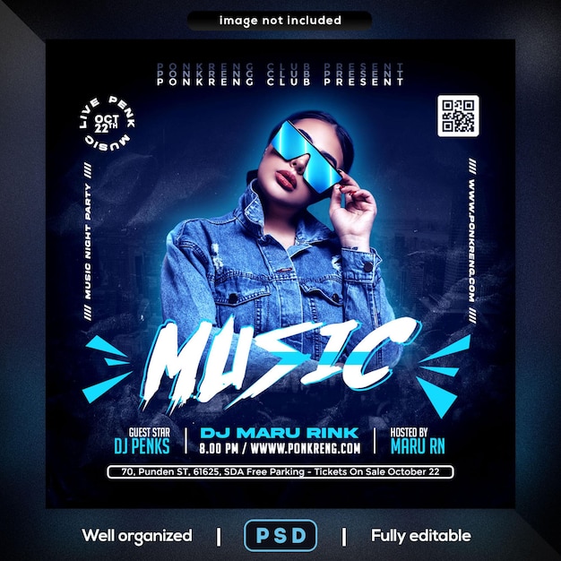 PSD night club party flyer social media post