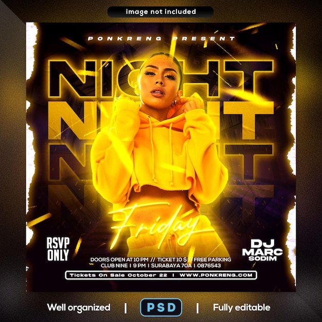 PSD night club party flyer social media post