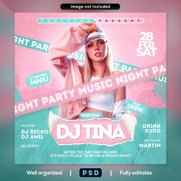 PSD night club party flyer social media post