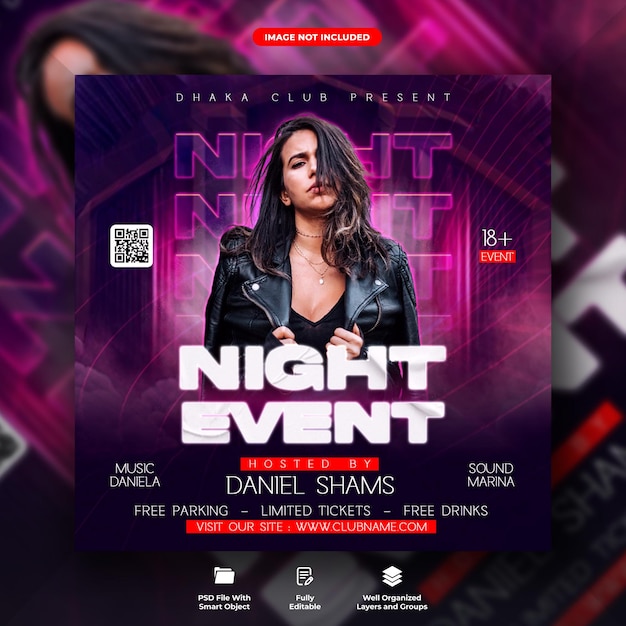 PSD night club party flyer and social media web banner template