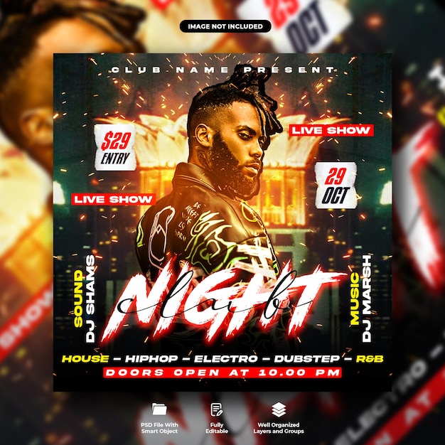 Night club party flyer and social media web banner template