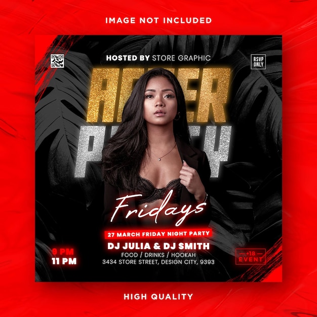 Night club party flyer template and social media design