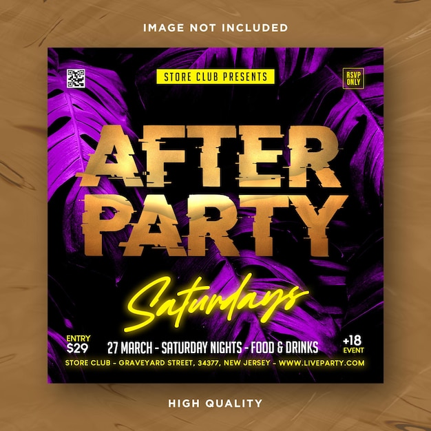PSD night club party flyer template and social media design