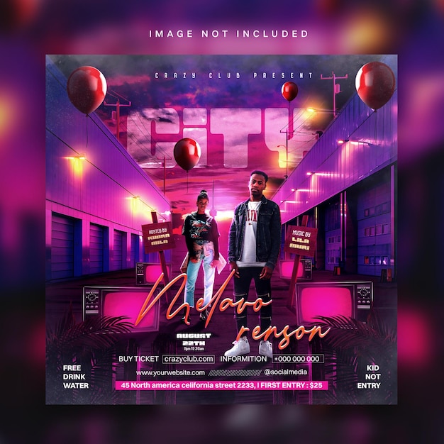 night club street city party flyer design template