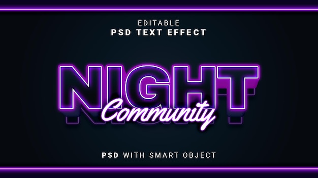 PSD night community neon text effect