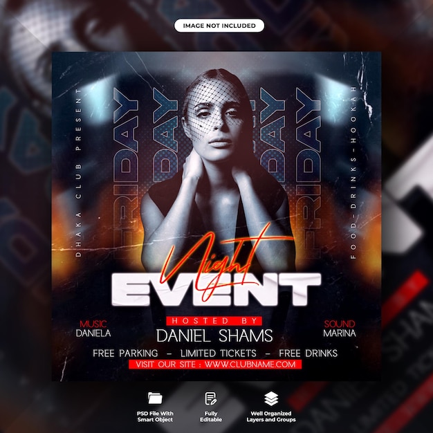 Night event flyer and instagram poster template