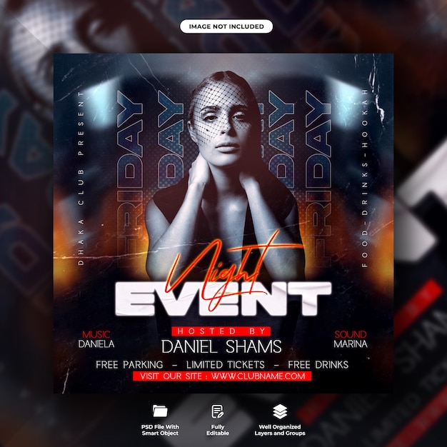 PSD night event flyer and instagram poster template