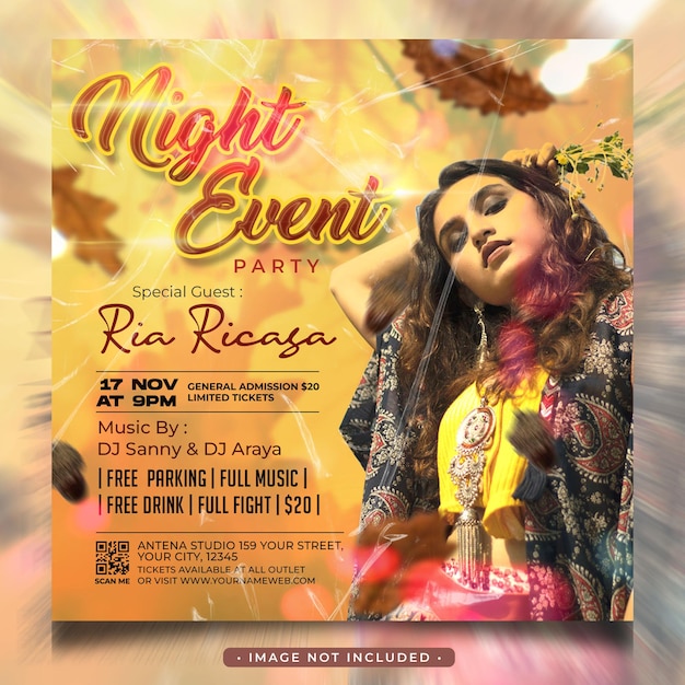 Night event party flyer or social media