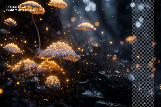 PSD at night the forest produces magic mushrooms fantasy forest landscape with magic mushrooms glowing