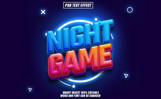 night game text effect font editable typography 3d text