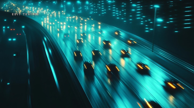 PSD night highway traffic neon lights blurred motion