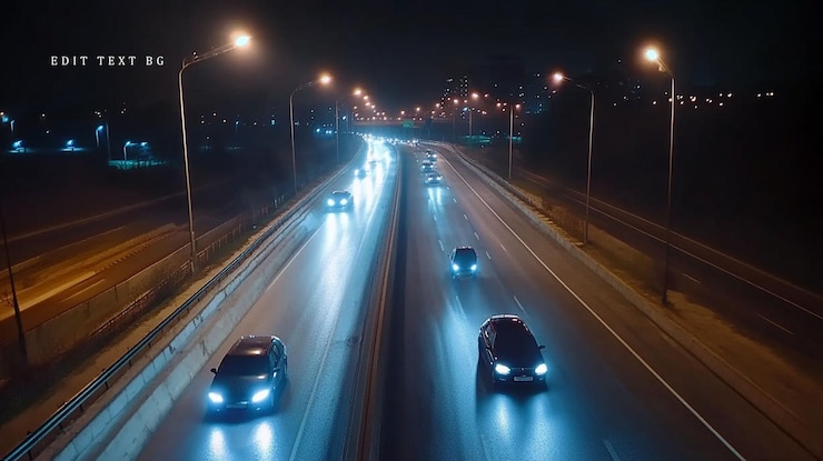 PSD night highway traffic with blurred cars and lights