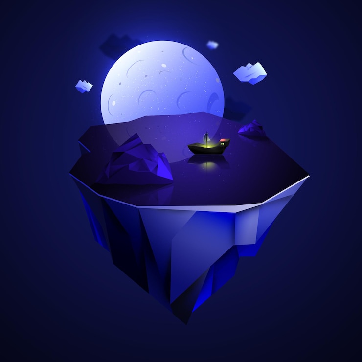 PSD night lake lowpoly island