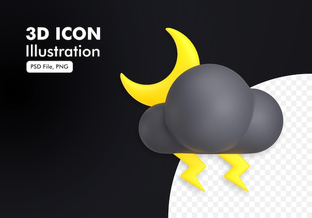 Illustrazione dell'icona del tempo 3d della tempesta di fulmini di notte