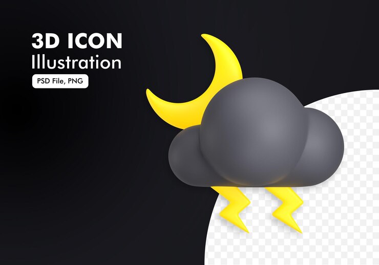 PSD иллюстрация значка погоды night lightning storm 3d