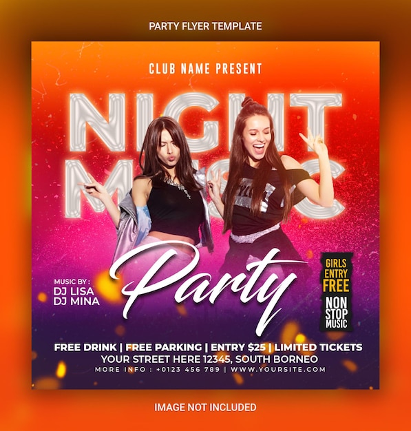 PSD night masti party flyer template theme design