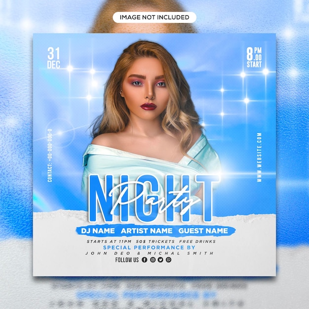 Night music party banner for social media promotion banner template