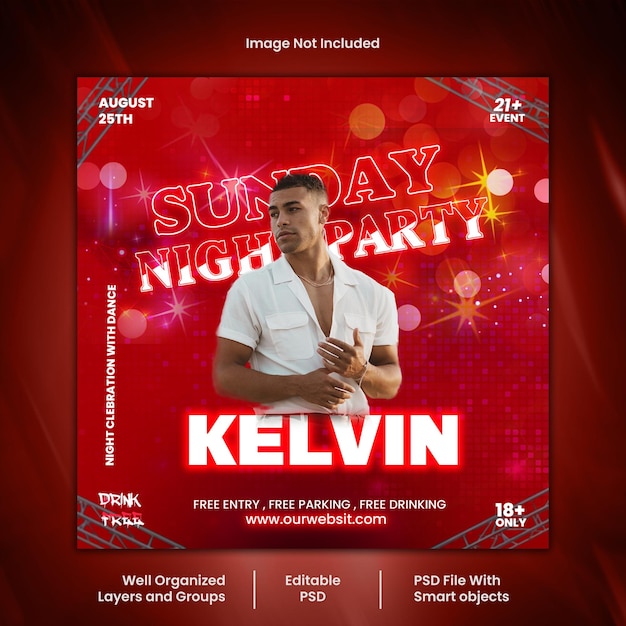 Night music party event social media instagram post psd template