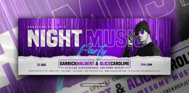Night music party facebook timeline cover and web banner template Premium Psd