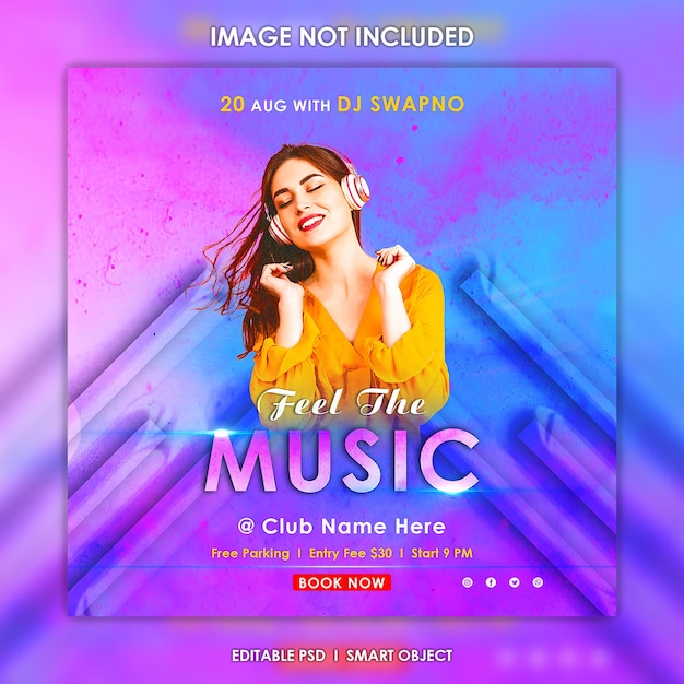 night music saturday event flyer square and web banner