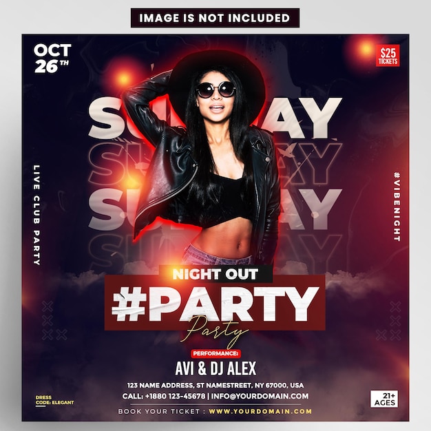 Ночная вечеринка DJ Flyer Шаблон Instagram