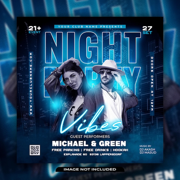 Night Party flyer, post w mediach społecznościowych i baner internetowy