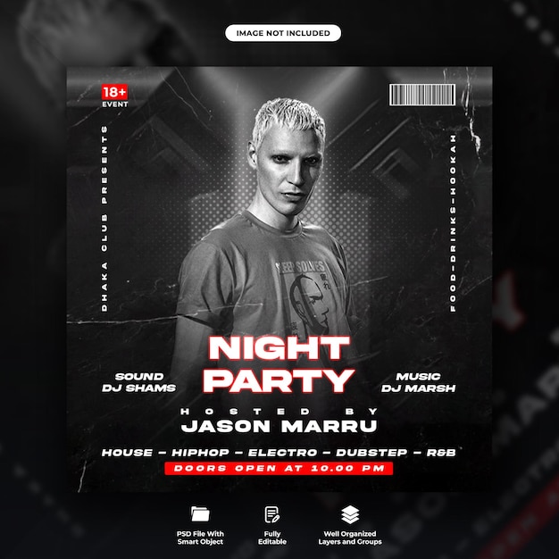 Night party flyer and social media instagram poster template