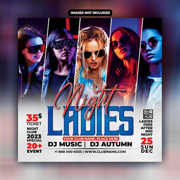 PSD night party flyer social media post template