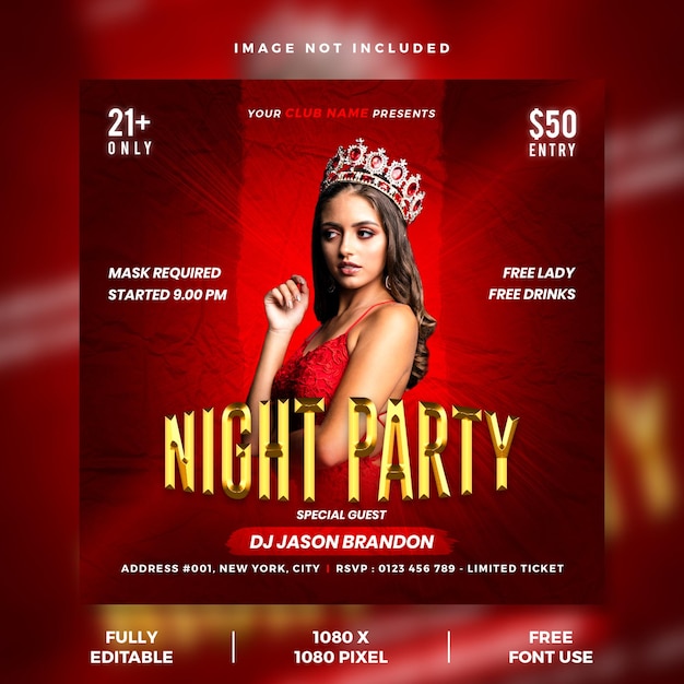 Night party flyer social media template