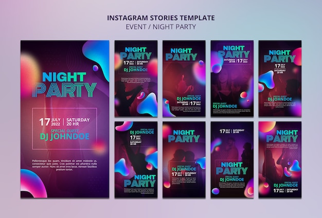 Design del modello di storie di instagram per feste notturne