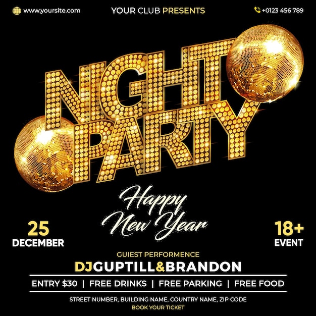 Night party invitation template design