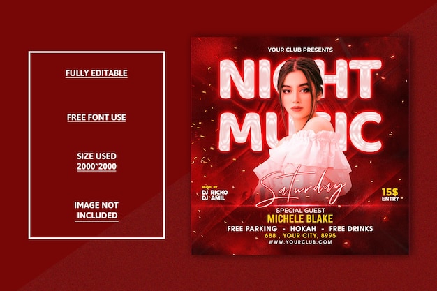 Night party music-banner voor sjabloon voor sociale media