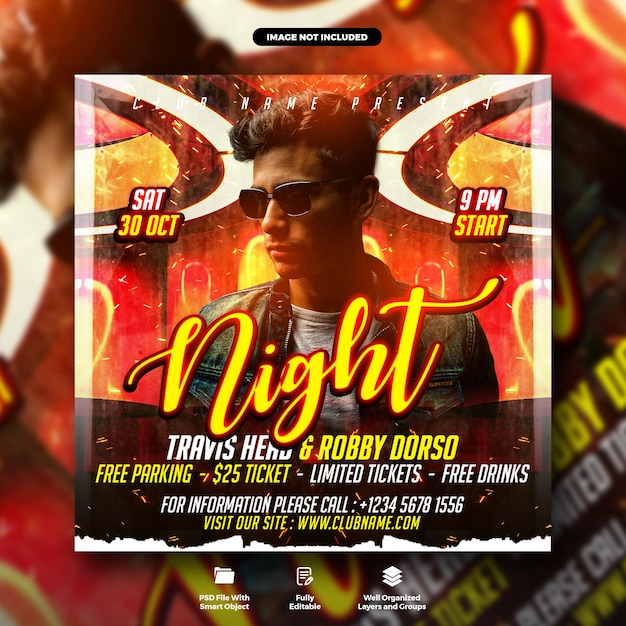 Night party social media banner en instagram post template