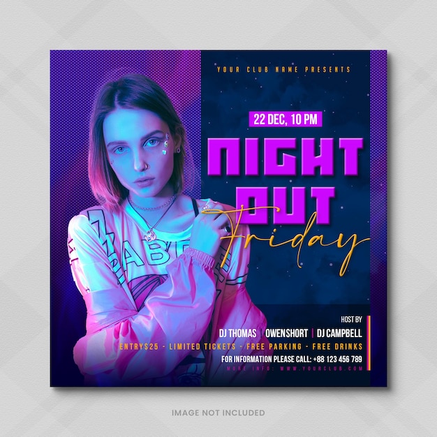 PSD night party social media banner i szablon postu na instagram