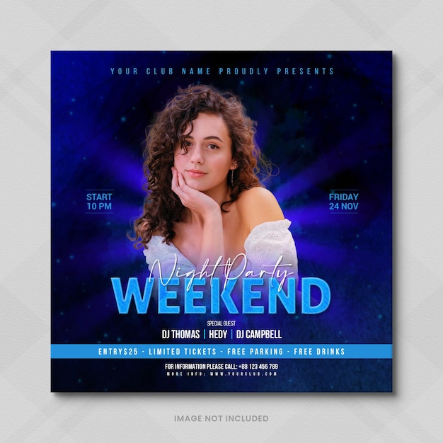 Night party social media banner and instagram post template