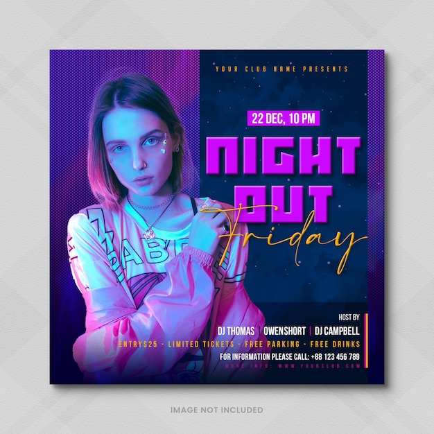 PSD night party social media banner and instagram post template