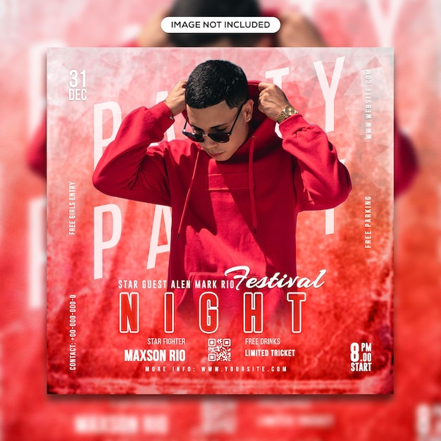 Night party social media post and flyer template