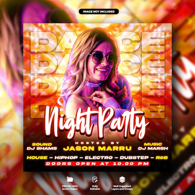 Night party social media poster and instagram banner template