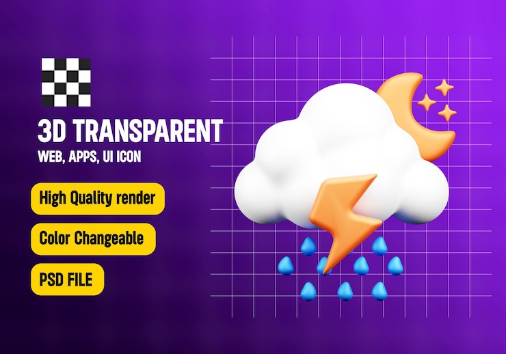 PSD night rain 3d icon