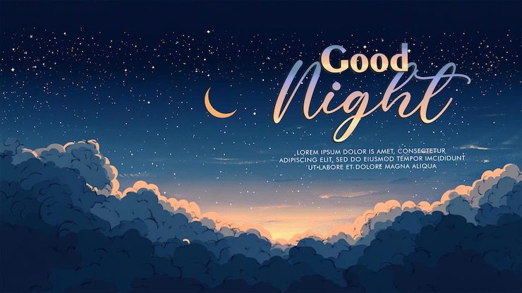 PSD night sky background with half moon in clouds and stars vector illustration